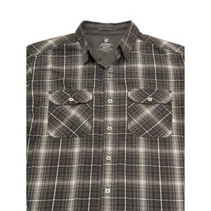 KUHL Mens Plaid Gray Button Up Shirt Dillinger Flannel Size Medium Long Sleeve